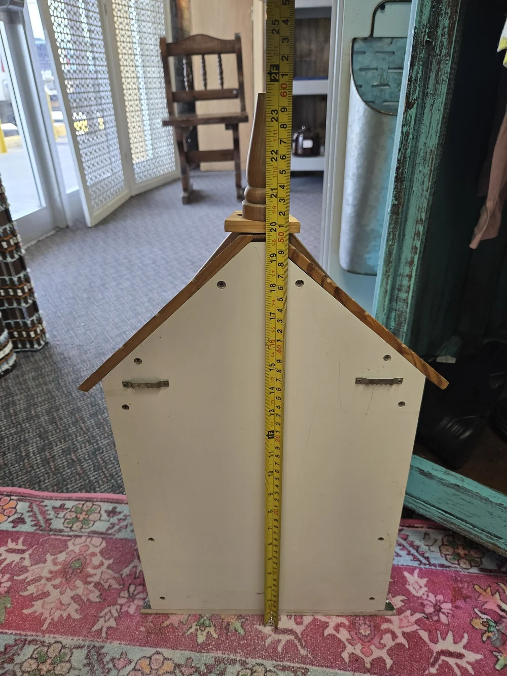 Hand-Painted Wooden Display Cabinet with Floral Roof